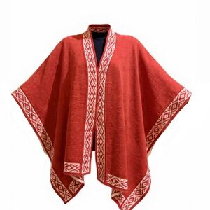 Red Poncho with White Pattern Trim